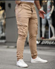 Erkek Slim Fit Full Likralı Bel ve Paça Lastikli Kargo Cep Pantolon