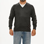 Erkek Gri Basic Dinamik Fit Rahat Kesim Triko V Yaka Kazak