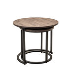 Oturma Masası – Yuvarlak Sehpa – Masif Çam Ahşap – Yan Sehpa – 2'li Set – Ceviz 