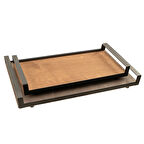 2'li Dekoratif Tepsi - Sunumluk Tepsi - Servis Tepsi - Ahşap - Metal