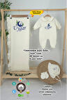 Müslin Yeni Doğan 4Katlı Organik %100Pamuk Kişiye Özgü Nakışlı Hastane Çıkış Seti (Kurt Model-2)