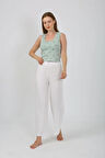Moda Kadın Kalın Askılı Body Bol Paça Pantolon 2`li Takım Beyaz