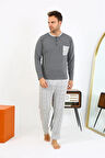 Moda Erkek Uzun Kol Penye Antrasit Pijama Takımı