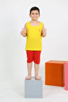 Moda Erkek Çocuk Sıfır Kol Şortlu Sarı Penye Pijama Takımı