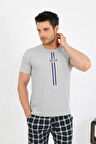 Moda Erkek Pamuk Kısa Kol Pijama Takım Gri