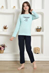 Moda Kız Çocuk Penye Pijama Takım Su Yeşili