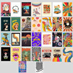 Psychedelic Retro Poster, Indie Kolaj Poster Seti, Dekoratif Poster Kolaj Seti, Çerçevesiz Hediyelik Poster - 30 Adet - 10cm X 15cm