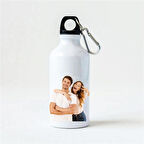 Kişiye Özel Fotoğraflı Kancalı  Alüminyum Beyaz su matarası - 600mlt