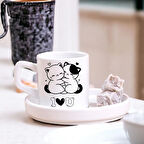 Sevimli Çift Kedili I Love U Tasarımlı Türk Kahve Fincanı – Hediyelik Tekli Fincan