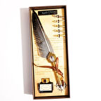 Kişiye Özel Retro Tüylü Divit Kalem Seti - Özel Kutulu Yazı Kalemi ve Mürekkep Seti