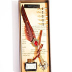 Kişiye Özel Retro Tüylü Divit Kalem Seti - Özel Kutulu Yazı Kalemi ve Mürekkep Seti