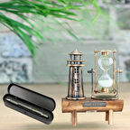 Kişiye Özel Tükenmez Kalem ve Deniz Feneri Kum Saati Masa Seti – Şık Hediye