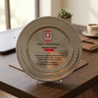 Kişiye Özel Baskılı Askeri Hizmet Anısı Plaketi - Şeffaf Ayaklı Gümüş Metal Tabak Ödülü