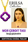 Sertifikalı Gold Yonca Model Mor Çeroit Taşı Kolye Sezgi Güçlendirir