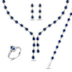 925 Ayar Gümüş Ful Mavi Damla Taşlı Çift Salkım Su Yolu Set