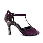 𝐀𝐌𝐄𝐋𝐈𝐒𝐒𝐀 | 𝐆𝐄𝐋𝐓𝐎𝐍𝐘® Mor Süet Deri & Parıltılı Bordo Detaylı El Yapımı Kadın Topuklu Ayakkabı • Tango • Gece • Düğün • Özel Davet