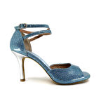 𝐀𝐙𝐔𝐑𝐄𝐋𝐋𝐀 | 𝐆𝐄𝐋𝐓𝐎𝐍𝐘® Mavi Simli & Gümüş Topuklu El Yapımı Kadın Ayakkabı • Tango • Düğün • Gece • Sahne