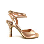 𝐑𝐎𝐒𝐄𝐋𝐋𝐀 | 𝐆𝐄𝐋𝐓𝐎𝐍𝐘® Şampanya Rengi & Parıltılı Simli Topuk El Yapımı Kadın Topuklu Ayakkabı • Tango • Düğün • Gece