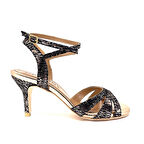 𝐒𝐄𝐋𝐕𝐈𝐀 | 𝐆𝐄𝐋𝐓𝐎𝐍𝐘® Siyah & Altın Desenli El Yapımı Kadın Topuklu Ayakkabı • Tango • Düğün • Gece