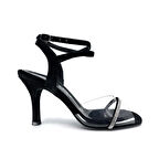 𝐕𝐄𝐋𝐋𝐀𝐑𝐈𝐀 | 𝐆𝐄𝐋𝐓𝐎𝐍𝐘® Siyah Süet & Şeffaf Bantlı Taş Detaylı El Yapımı Kadın Topuklu Ayakkabı • Tango • Düğün • Gece