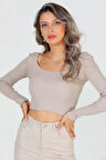 Kadın Kare Yaka Kaşkorse Crop Body Bluz