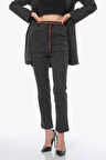 Kadın Yüksek Bel Kendinden Desenli Kemerli Kışlık Pantolon