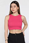 Bisiklet Yaka Kaşkorse Crop Top Büstiyer Bluz