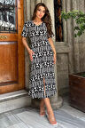 Önü Düğmeli Desenli Elbise