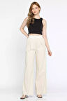 Yüksek Bel Bol Paça Palazzo Kadın Keten Pantolon