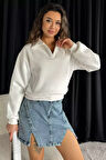 Polo Yaka Şardonlu Kadın Sweatshirt
