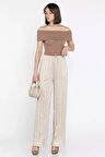 Kadın Bel Lastikli Yüksek Bel Saten Pileli Pantolon
