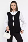 Kadın Ön Bağlamalı Fırfır Detaylı Triko Yelek