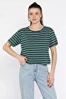 Bisiklet Yaka Çizgili Kadın Tişört
