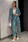 Kadın Desenli Kimono Pantolon İkili Takım