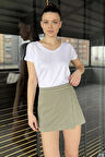 Kadın Fermuarlı Bel Lastikli Gabardin Şort Etek