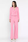 Kadın Dört Düğmeli Blazer Ceket Palazzo Pantolon İkili Takım