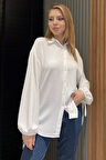 Yan Büzgülü Bağcıklı Kadın Gömlek