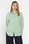 Yan Büzgülü Bağcıklı Kadın Gömlek