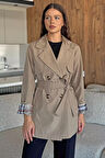 Kadın Ön Düğmeli Bel Kuşaklı Trençkot