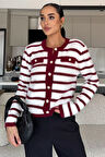 Kadın Çizgi Desenli Gold Düğmeli Yumoş Triko Ceket (s-m-l-xl Beden Uyumludur.)