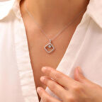 925 Ayar Gümüş Zirkon Taşlı Çerçeveli Nazar Kolye (Gümüş)