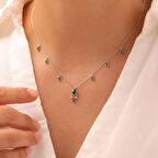  925 Ayar Gümüş Yeşil Taşlı Salaş Tasarım Kolye (Gümüş)