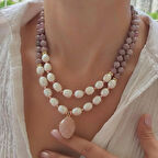 Güneş Taşı Kolye, Gerçek İnci Kolye, Doğal Taş Design Kolye, Davet Kolye, Kadınlar İçin Yıldönümü Özel Hediye