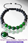  Sertifikalı Gerçek Doğal Obsidyen - Fasetli Yeşim Taşı Bileklik - Ayarlamalı