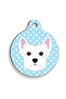 Mavi Puantiyeli Batı Highland Beyaz Terrier Yuvarlak Köpek Künyesi Medium: 3 cm.