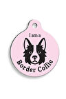 Pembe Border Collie Yuvarlak Köpek Künyesi Medium: 3 cm.