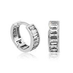 Gümüş Baget Taşlı Halka Küpe