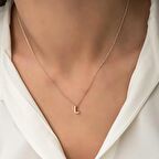 Gümüş Rose 3 Boyutlu L Harf Kadın Kolye