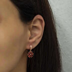 Gümüş Kırmızı Çiçek Kadın Küpe