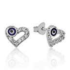 Gümüş Kalpli Nazar Çivili Küpe